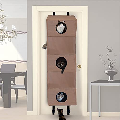 K&H PET PRODUCTS Hangin' Cat Condo Door Mounted Cat Furniture Cat Tree Tan Large 23 X 16 X 65 Inches