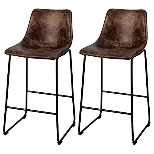 ERGOMASTER Leather Bar Height Barstools with Back 30 inch Counter Bar Stools Set of 2 Pub Height Bar Chairs for Kitchen Island Extended Counter Dining Room (30“, Brown)