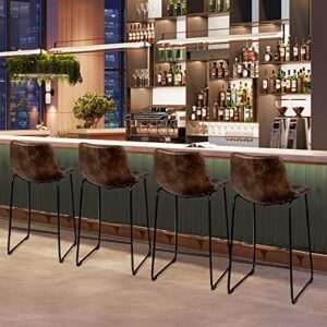 ERGOMASTER Leather Bar Height Barstools with Back 30 inch Counter Bar Stools Set of 2 Pub Height Bar Chairs for Kitchen Island Extended Counter Dining Room (30“, Brown)