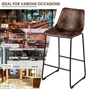 ERGOMASTER Leather Bar Height Barstools with Back 30 inch Counter Bar Stools Set of 2 Pub Height Bar Chairs for Kitchen Island Extended Counter Dining Room (30“, Brown)