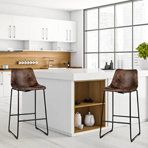 ERGOMASTER Leather Bar Height Barstools with Back 30 inch Counter Bar Stools Set of 2 Pub Height Bar Chairs for Kitchen Island Extended Counter Dining Room (30“, Brown)