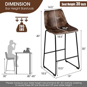 ERGOMASTER Leather Bar Height Barstools with Back 30 inch Counter Bar Stools Set of 2 Pub Height Bar Chairs for Kitchen Island Extended Counter Dining Room (30“, Brown)