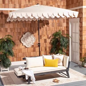 safavieh pat8406c outdoor elegant valance beige and white 7’6″ square uv protected umbrella