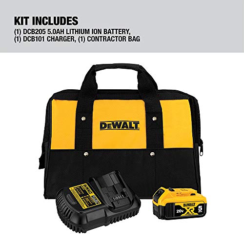 DEWALT 20V MAX Battery and Charger Kit with Bag, 5.0Ah (DCB205CK)