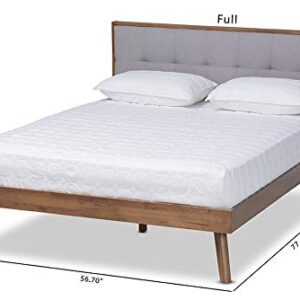 Baxton Studio Alke Mid-Century Modern Light Grey Fabric Upholstered Walnut Brown Finished Wood King Size Platform Bed