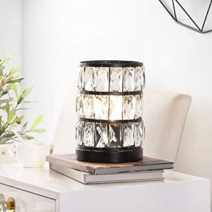 safavieh lighting collection alva modern farmhouse glam black crystal petite 9-inch bedroom living room home office desk nightstand round table lamp (led bulb included)