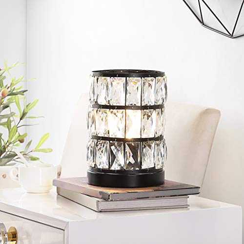 SAFAVIEH Lighting Collection Alva Modern Farmhouse Glam Black Crystal Petite 9-inch Bedroom Living Room Home Office Desk Nightstand Round Table Lamp (LED Bulb Included)