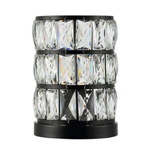 SAFAVIEH Lighting Collection Alva Modern Farmhouse Glam Black Crystal Petite 9-inch Bedroom Living Room Home Office Desk Nightstand Round Table Lamp (LED Bulb Included)