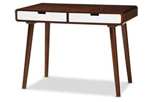 baxton studio casarano two-tone finish 2 drawer wood home office writing desk, dark walnut/white