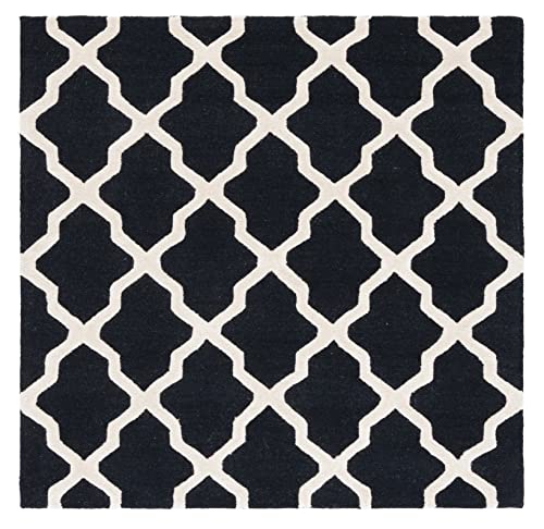 SAFAVIEH Cambridge Collection 4' Square Black/Ivory CAM121E Handmade Trellis Premium Wool Area Rug