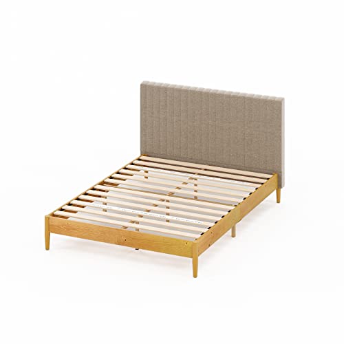 ZINUS Amelia Wood Platform Bed Frame with Upholstered Headboard / Solid Wood Bed / No Box Spring Needed / Easy Assembly, King