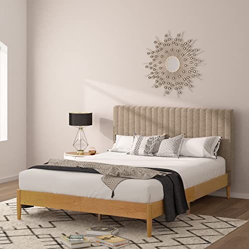 ZINUS Amelia Wood Platform Bed Frame with Upholstered Headboard / Solid Wood Bed / No Box Spring Needed / Easy Assembly, King