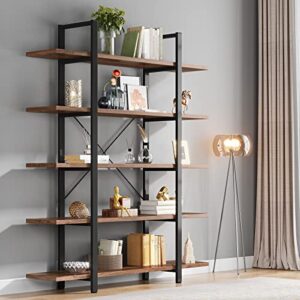 tribesigns 5-tier bookshelf, vintage industrial style bookcase 72 h x 12 w x 47l inches, retro brown