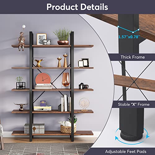 Tribesigns 5-Tier Bookshelf, Vintage Industrial Style Bookcase 72 H x 12 W x 47L Inches, Retro Brown