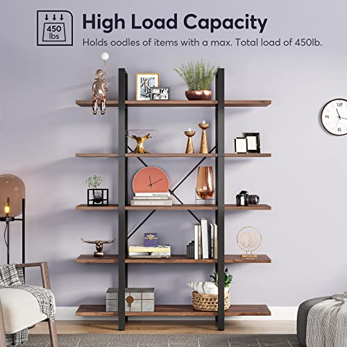 Tribesigns 5-Tier Bookshelf, Vintage Industrial Style Bookcase 72 H x 12 W x 47L Inches, Retro Brown