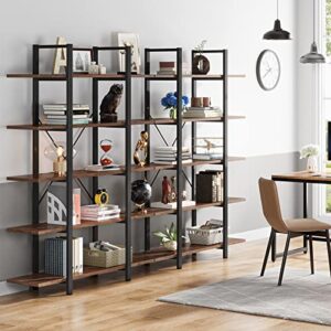 Tribesigns 5-Tier Bookshelf, Vintage Industrial Style Bookcase 72 H x 12 W x 47L Inches, Retro Brown