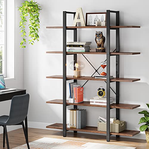 Tribesigns 5-Tier Bookshelf, Vintage Industrial Style Bookcase 72 H x 12 W x 47L Inches, Retro Brown