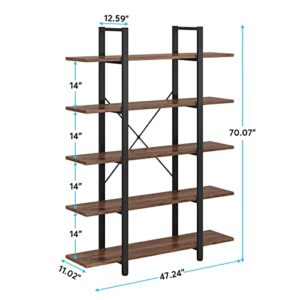 Tribesigns 5-Tier Bookshelf, Vintage Industrial Style Bookcase 72 H x 12 W x 47L Inches, Retro Brown