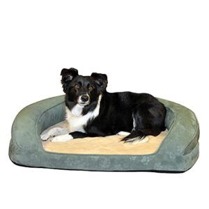 k&h pet products deluxe ortho bolster sleeper pet bed large green paw print 40″