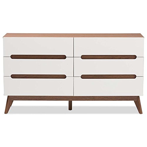 Baxton Studio Calypso 6 Drawer Double Dresser in White and Walnut