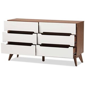 Baxton Studio Calypso 6 Drawer Double Dresser in White and Walnut