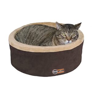 k&h pet products thermo-kitty heated cat bed large 20 inches mocha/tan