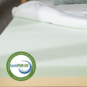 Zinus 4 Inch Green Tea Pressure Relief Memory Foam Mattress Topper/Zoned Airflow Comfort Foam/Cover Included/CertiPUR-US Certified, Short Queen, White