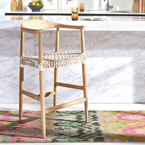safavieh home collection bandelier natural teak and white leather counter stool