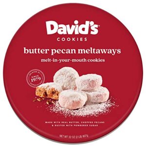 david’s cookies gourmet butter pecan meltaway cookies gift basket – 32oz butter cookies with crunchy pecans and powdered sugar – all-natural ingredients – kosher recipe – ideal gift for corporate birthday fathers mothers day get well and other special occ