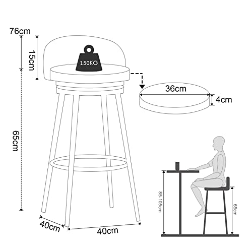 XINTAYEL Swivel Counter Height Stools Set of 1/2/3/4, Velvet Bar Stool with Low Back and Footrest, Modern Armless Tall Stool for Kitchen Island Dining Room, Grey, XINTAYEL