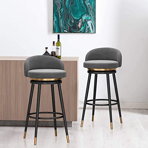 XINTAYEL Swivel Counter Height Stools Set of 1/2/3/4, Velvet Bar Stool with Low Back and Footrest, Modern Armless Tall Stool for Kitchen Island Dining Room, Grey, XINTAYEL