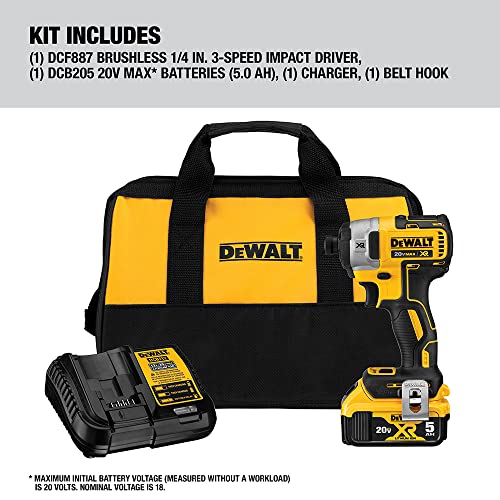 DEWALT 20V MAX* XR Impact Driver, 3-Speed, 1/4-Inch (DCF887P1)