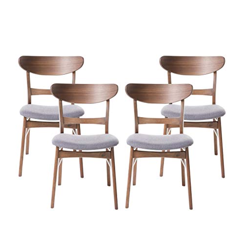 Christopher Knight Home Frances Mid-Century Modern Dining Chairs (Set of 4), Dark Gray, Walnut