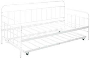 zinus florence twin daybed and trundle frame set / premium steel slat support / daybed and roll out trundle accommodate / twin size mattresses sold separately