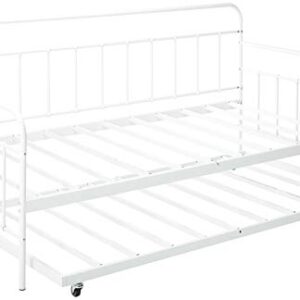 Zinus Florence Twin Daybed and Trundle Frame Set / Premium Steel Slat Support / Daybed and Roll Out Trundle Accommodate / Twin Size Mattresses Sold Separately