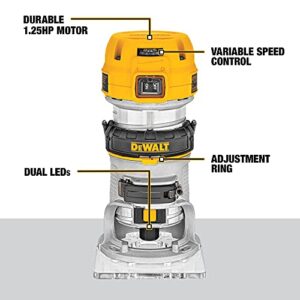 DEWALT Router, Fixed Base, Variable Speed, 1-1/4-HP Max Torque (DWP611) , Yellow