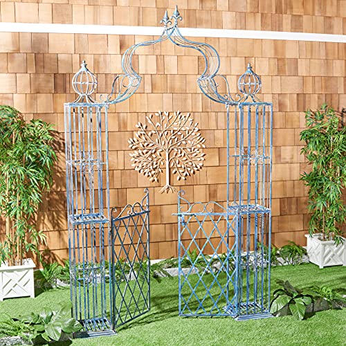 Safavieh PAT5012C Outdoor Collection Beatrix Victorian Antique Arbor, Mossy Blue