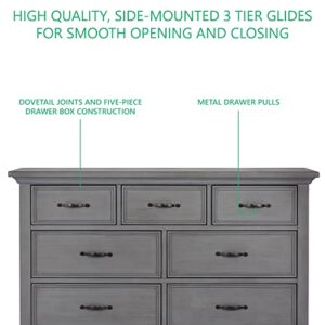 Evolur Belmar Double Dresser in Rustic Grey, Comes Assembled, Included Anti-Tip Kit, Seven Spacious Drawers, Dresser For Nursery, Bedroom, Wooden Nursery Furniture