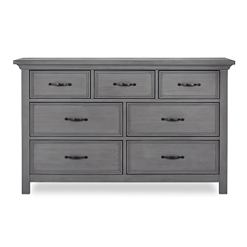 Evolur Belmar Double Dresser in Rustic Grey, Comes Assembled, Included Anti-Tip Kit, Seven Spacious Drawers, Dresser For Nursery, Bedroom, Wooden Nursery Furniture