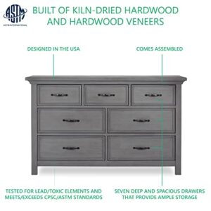 Evolur Belmar Double Dresser in Rustic Grey, Comes Assembled, Included Anti-Tip Kit, Seven Spacious Drawers, Dresser For Nursery, Bedroom, Wooden Nursery Furniture