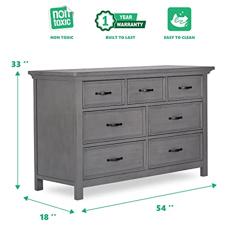 Evolur Belmar Double Dresser in Rustic Grey, Comes Assembled, Included Anti-Tip Kit, Seven Spacious Drawers, Dresser For Nursery, Bedroom, Wooden Nursery Furniture