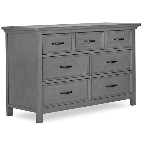 Evolur Belmar Double Dresser in Rustic Grey, Comes Assembled, Included Anti-Tip Kit, Seven Spacious Drawers, Dresser For Nursery, Bedroom, Wooden Nursery Furniture