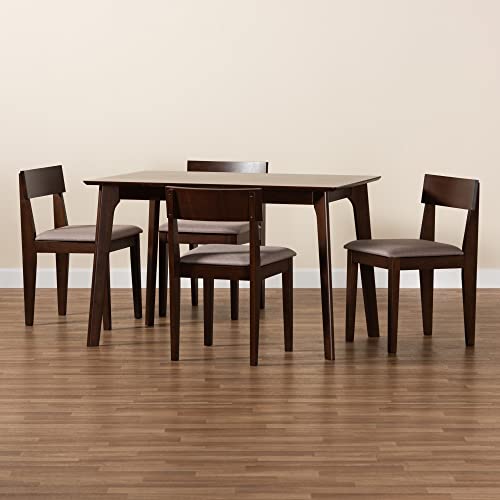 Baxton Studio Camilla Mid-Century Modern Warm Grey Fabric and Dark Brown Finished Wood 5-Piece Dining Set