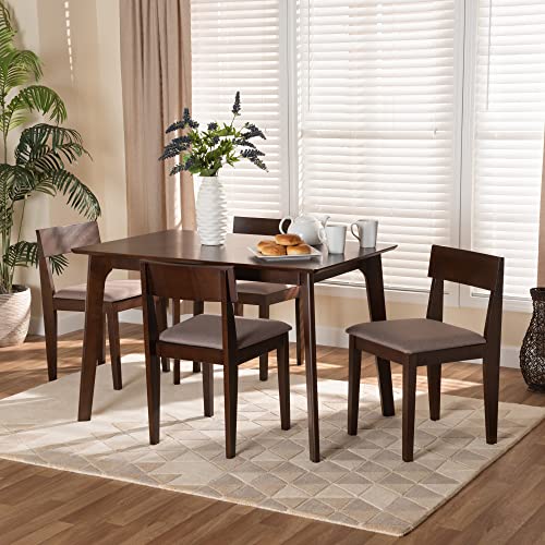 Baxton Studio Camilla Mid-Century Modern Warm Grey Fabric and Dark Brown Finished Wood 5-Piece Dining Set