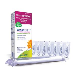 boiron yeastcalm homeopathic suppositories for yeast infections, burning, discharge, and minor vaginal itching – 7 count