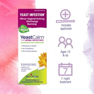 Boiron YeastCalm Homeopathic Suppositories for Yeast Infections, Burning, Discharge, and Minor Vaginal Itching - 7 Count