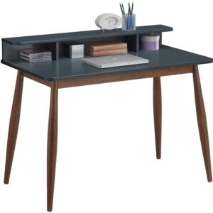 roundhill furniture roskilde storage wood office desk, gray/blue