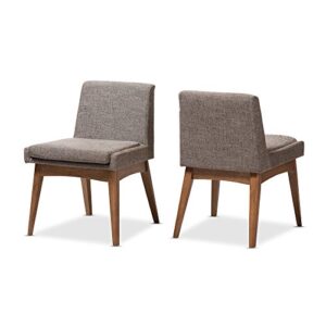 baxton studio nexus dining chair walnut wood finishing and gravel fabric upholstered dining side chair