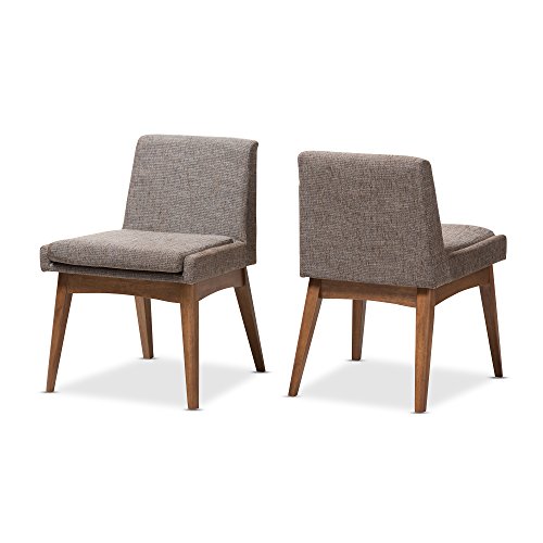 Baxton Studio Nexus Dining Chair Walnut Wood Finishing and Gravel Fabric Upholstered Dining Side Chair