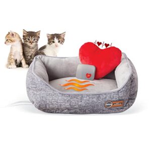 k&h pet products mother’s heartbeat heated cat bed with heart pillow heartbeat kitten toy gray 11 x 13 inches w/cat heartbeat rhythm